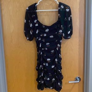Black floral off the shoulder ruched dress